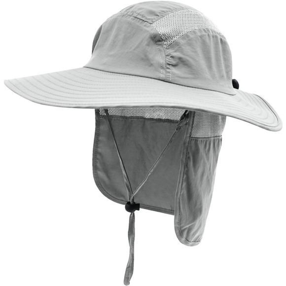 Mens UPF 50+ Sun Protection Cap Wide Brim Fishing Hat with Neck Flap - Picture 1 of 3
